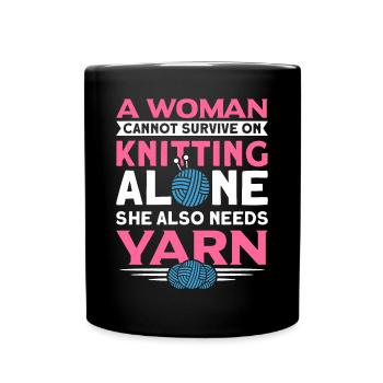 Handarbeit Stricken lustiger Strick Spruch - Tasse einfarbig - Schwarz - Vorne