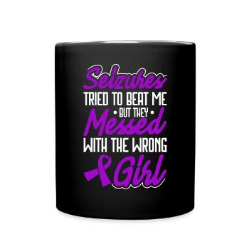 Epilepsy warrior purple band. Epilepsy Awareness - Full Colour Mug - black - Front