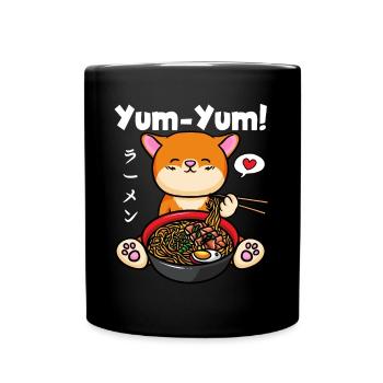 Anime Katze Ramen Nudeln - Tasse einfarbig - Schwarz - Vorne
