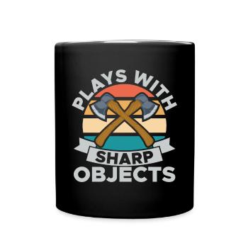 Plays With Sharp Objects Funny For Axe Thrower - Full Colour Mug - black - Front