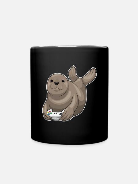 Seehund Gamer Controller - Tasse einfarbig - Schwarz