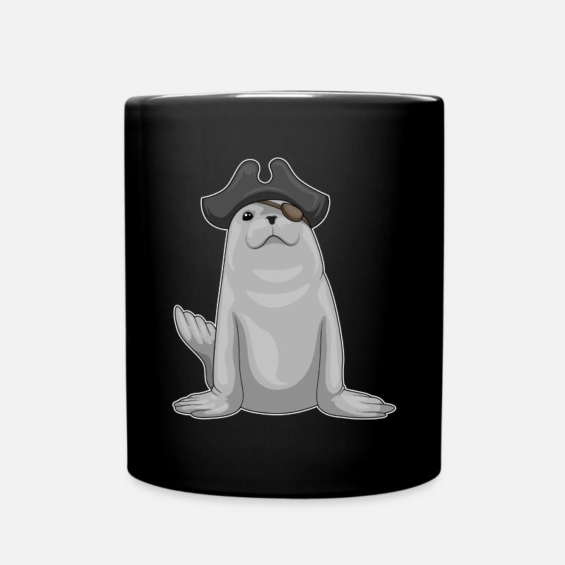 Seehund Pirat Augenklappe - Tasse einfarbig - Schwarz