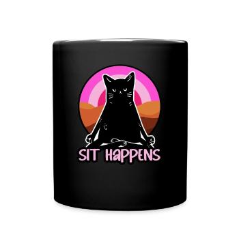 Sit Happens Funny Yoga - Tasse einfarbig - Schwarz - Vorne