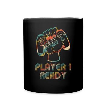 Spieler 1 Ready in Combo mit Spieler 2, - Tasse einfarbig - Schwarz - Vorne