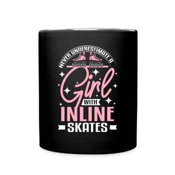 Never underastemate a girl with inline skates - Tasse einfarbig - Schwarz - Vorne