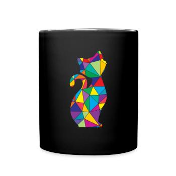 Katze Miau Polygon Cat Kätzchen - Tasse einfarbig - Schwarz - Vorne