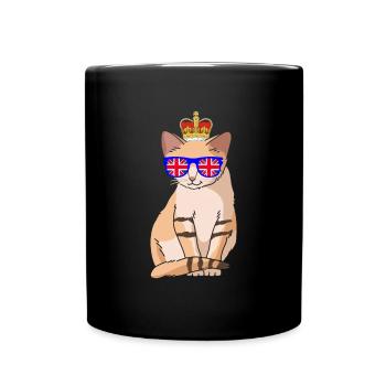 Cute Cat Queen Elizabeth II British Crown - Full Colour Mug - black - Front