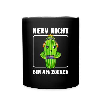 Nerv nicht bin am zocken Gamer Kaktus - Tasse einfarbig - Schwarz - Vorne