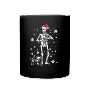 Skeleton Saxophone Cat - Tasse einfarbig - Schwarz - Vorne