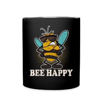 Bee Happy Imker Bienen - Tasse einfarbig - Schwarz - Vorne