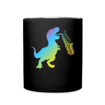 Dino Saxophone Player - Funny Saxophonist Dinosaur - Tasse einfarbig - Schwarz - Vorne