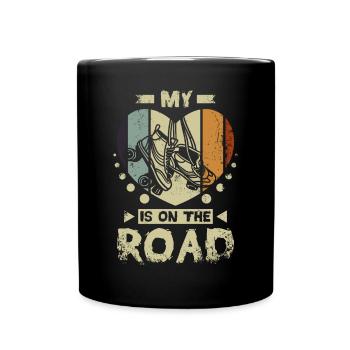 My heart is on the road - Full Colour Mug - black - Front