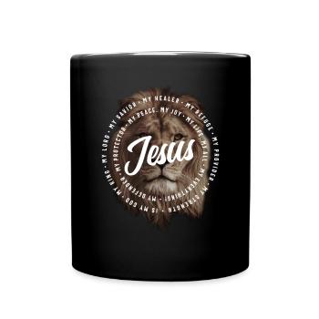 Jesus Is My God King My Lord My Savior Brown Lion - Full Colour Mug - black - Front