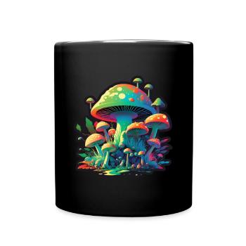 Mushrooms Nature Cosmic Neon Raver Goa Freedom - Full Colour Mug - black - Front