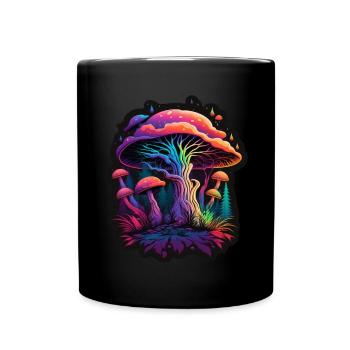 Mushrooms Nature Cosmic Neon Raver Goa Freedom - Full Colour Mug - black - Front