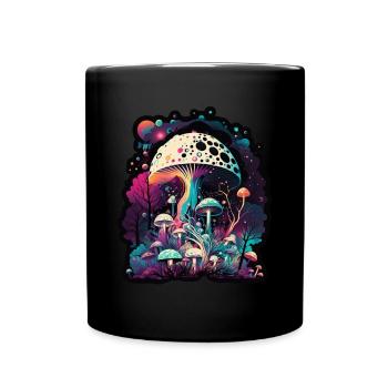 Mushrooms Nature Cosmic Neon Raver Goa Freedom - Full Colour Mug - black - Front