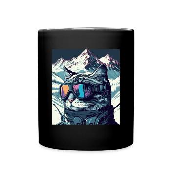 Winter Katze Ski Snowboard Schnee Kätzchen - Tasse einfarbig - Schwarz - Vorne