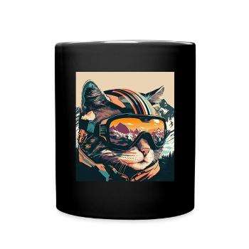 Winter Cat Ski Snowboard Snow Kitten - Full Colour Mug - black - Front