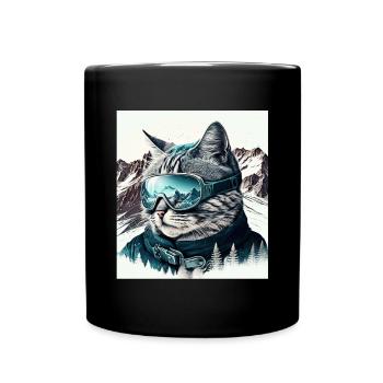 Winter Katze Ski Snowboard Schnee Kätzchen - Tasse einfarbig - Schwarz - Vorne