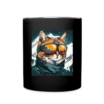 Winter Cat Ski Snowboard Snow Kitten - Full Colour Mug - black - Front