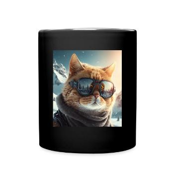 Winter Cat Ski Snowboard Snow Kitten - Full Colour Mug - black - Front