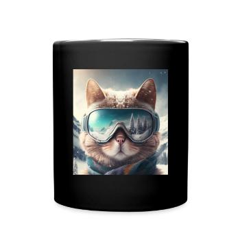 Winter Cat Ski Snowboard Snow Kitten - Full Colour Mug - black - Front