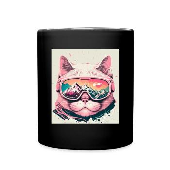Winter Katze Ski Snowboard Schnee Kätzchen - Tasse einfarbig - Schwarz - Vorne