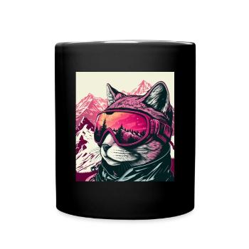 Winter Katze Ski Snowboard Schnee Kätzchen - Tasse einfarbig - Schwarz - Vorne