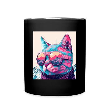 Winter Katze Ski Snowboard Schnee Kätzchen - Tasse einfarbig - Schwarz - Vorne