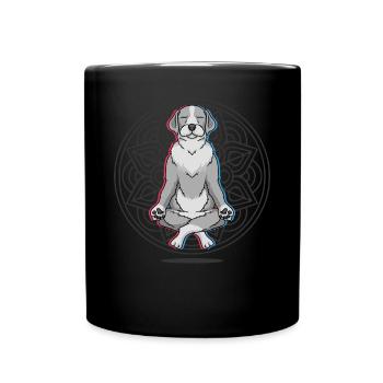 Namaste Dog Mandala Lotus Meditation Dog - Full Colour Mug - black - Front