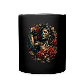Strong Woman Mother Roses Mother's Day Gift - Full Colour Mug - black - Front