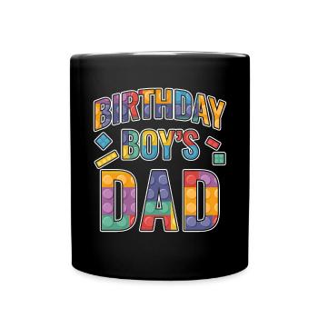 Father of birthday boy builds building blocks - Full Colour Mug - black - Front