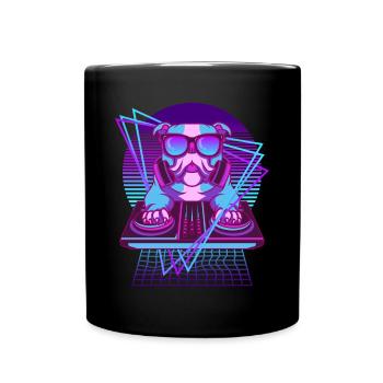 Party Music Techno Dog Vaporwave DJ Bulldog - Full Colour Mug - black - Front