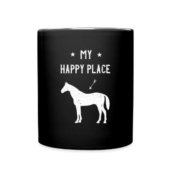 Mon endroit heureux Cheval Drôle de cheval Dicton - Mug uni - noir - Devant