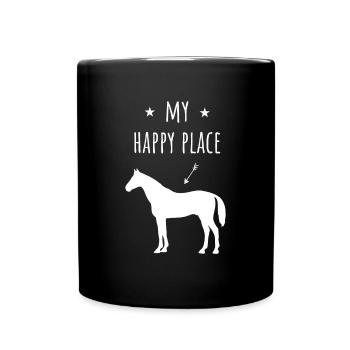 Lustiger Pferde Spruch My Happy Place Pferd - Tasse einfarbig - Schwarz - Vorne