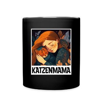 Katzenmama Katze Anime Kätzchen Liebe Frau Mama - Tasse einfarbig - Schwarz - Vorne