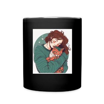 Katzenmama Katze Anime Kätzchen Liebe Frau Mama - Tasse einfarbig - Schwarz - Vorne