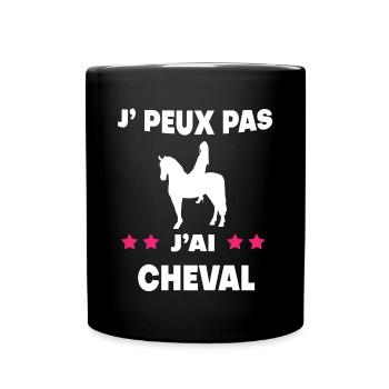 Je peux pas j'ai cheval femme cavalière - Mug uni - noir - Devant
