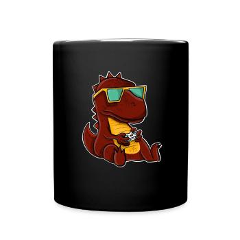 T-Rex Gamer Gaming Zocken Zocker - Tasse einfarbig - Schwarz - Vorne