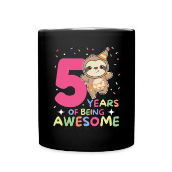 Sloth for 5th birthday children five years old - Full Colour Mug - black - Front