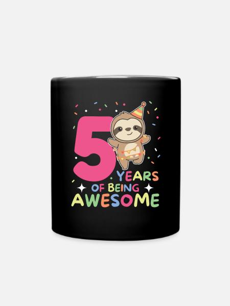 Faultier zum 5. Geburtstag Kinder fünf Jahre alt - Tasse einfarbig - Schwarz