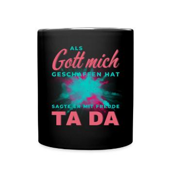 Bunter Schrift-Splash TA DA - Tasse einfarbig - Schwarz - Vorne