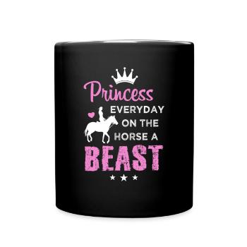 Lustiger Pferde Spruch Princess Beast Reiterin - Tasse einfarbig - Schwarz - Vorne