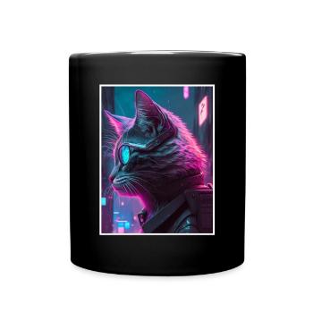 Cat Vaporwave Futuristic Neon - Mug uni - noir - Devant