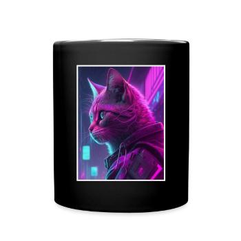 Cat Vaporwave Futuristic Neon - Mug uni - noir - Devant