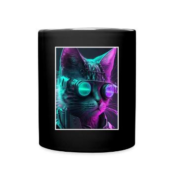 Cat Vaporwave Futuristic Neon - Mug uni - noir - Devant