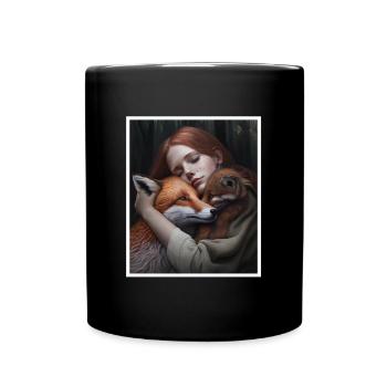 Fuchs Fuchsmama Fuchsliebe Natur Wald Mädchen - Tasse einfarbig - Schwarz - Vorne