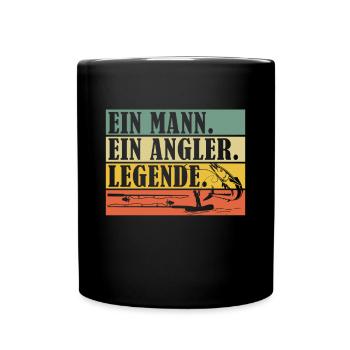 Angeln Geschenk Fischer Angler Petri Heil Rute - Tasse einfarbig - Schwarz - Vorne