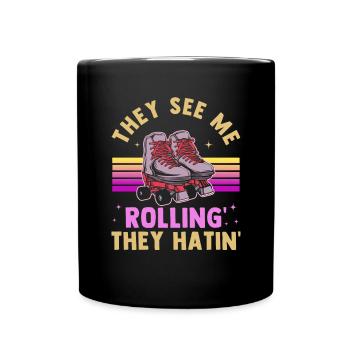 Inline Skate Geschenk Rollerskates Roller 70er - Tasse einfarbig - Schwarz - Vorne
