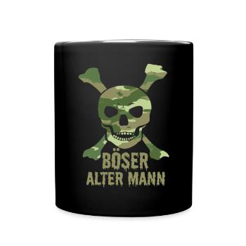 Böser Alter Mann Totenkopf mit Camouflage - Tasse einfarbig - Schwarz - Vorne